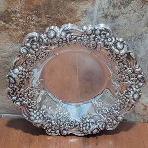 Vintage Silver Plated Metal Floral Serving Platter Tray